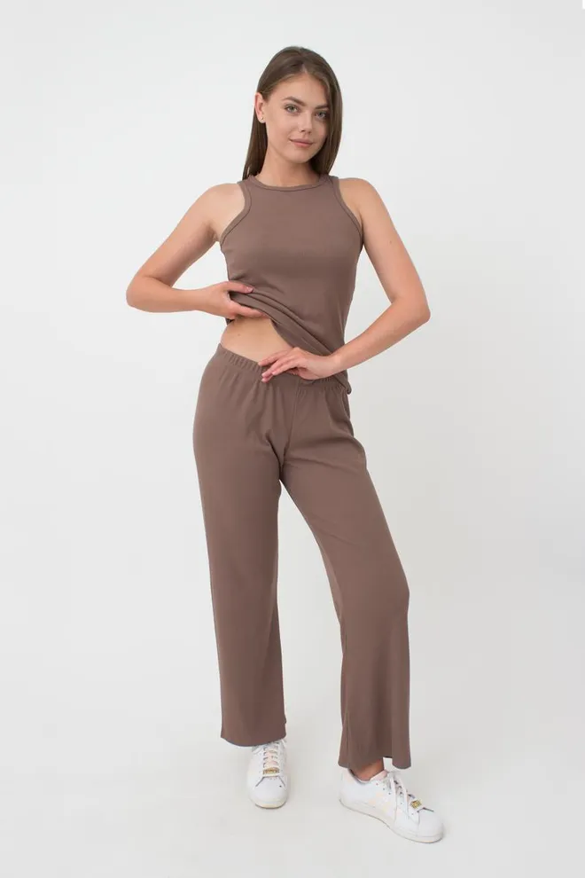 Штаны женские в рубчик RIB 4307/010 Giulia (beige), коричневый