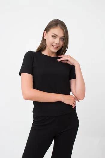 Футболка женская в рубчик Rib 4804/010 Giulia (black), черный Футболка женская в рубчик Rib 4804/010 Giulia (black), черный