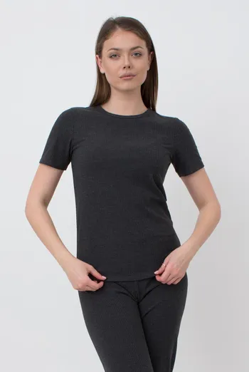 Футболка женская в рубчик RIB 4804/010 Giulia (dark grey), серый Футболка женская в рубчик RIB 4804/010 Giulia (dark grey), серый