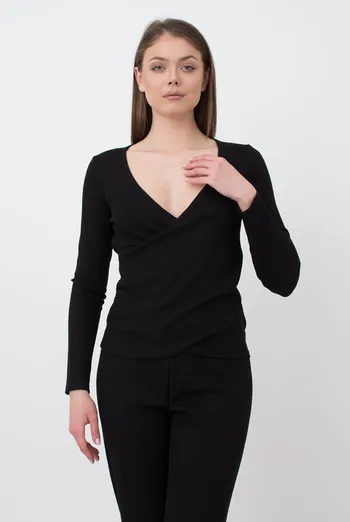 Кофта на запах в рубчик Rib 4906/010 Giulia (black) Кофта на запах в рубчик Rib 4906/010 Giulia (black)