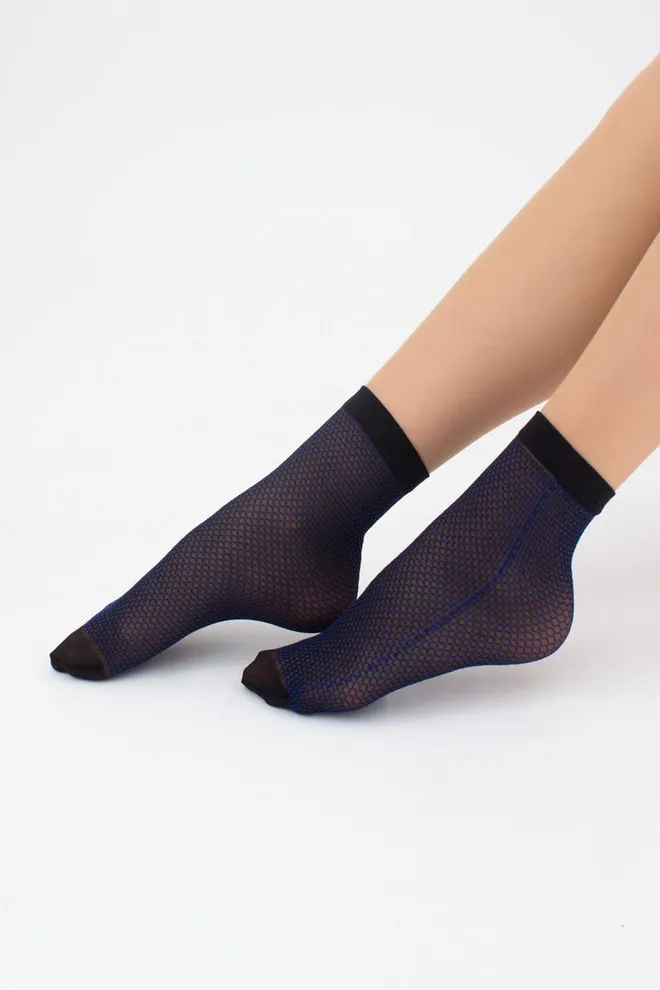 Шкарпетки жіночі короткі в сітку RN-04 Giulia (nero/blue)