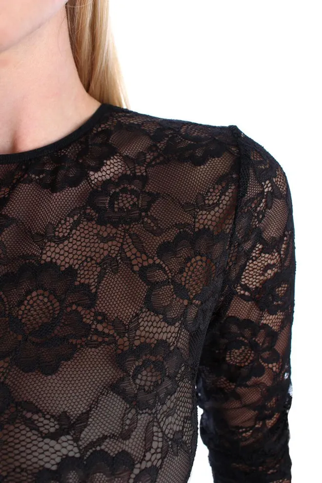 Боди кружевной с длинным рукавом Rosa 3304/061 Giulia (black)