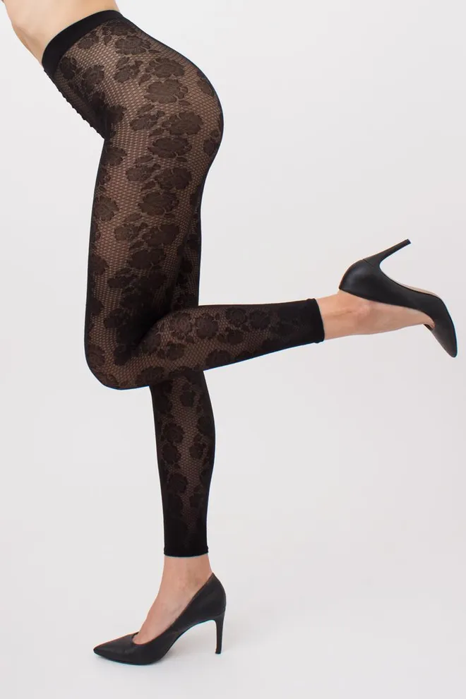 Капроновые леггинсы с кружевным рисунком Rosebud leggings 40 den Giulia (nero)