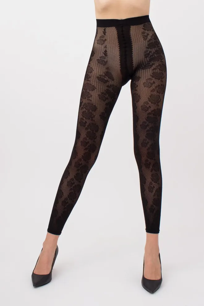 Капроновые леггинсы с кружевным рисунком Rosebud leggings 40 den Giulia (nero)