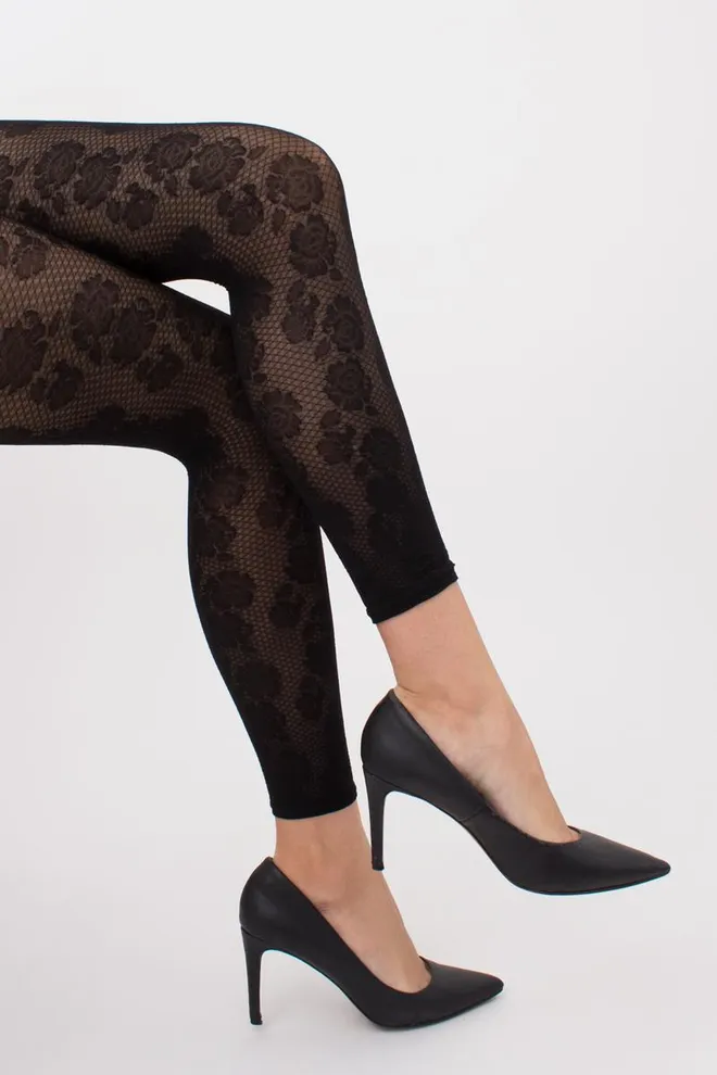 Капроновые леггинсы с кружевным рисунком Rosebud leggings 40 den Giulia (nero)