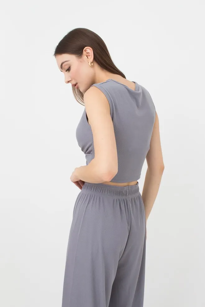 Топ в рубчик с переплетом Rib casual 4104/010 Giulia (grey)