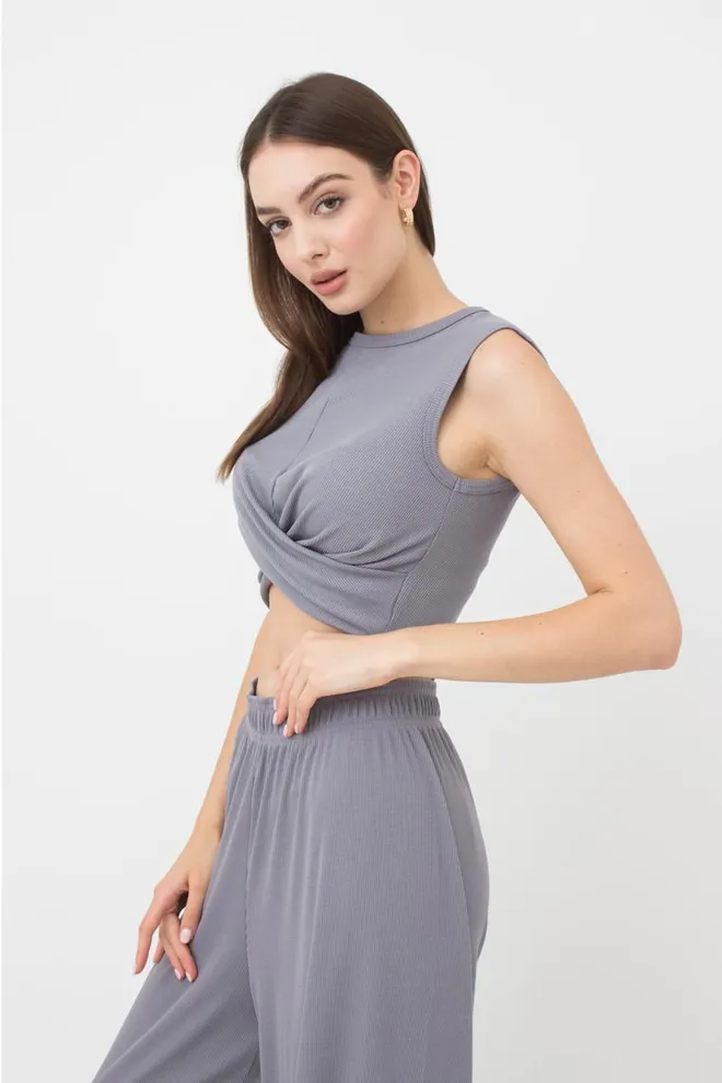 Топ в рубчик с переплетом Rib casual 4104/010 Giulia (grey)