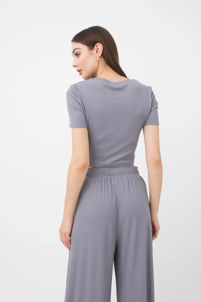 Топ в рубчик с переплетом Rib casual 4105/010 Giulia (grey)