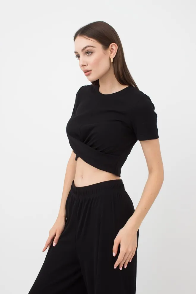 Топ в рубчик с переплетом Rib casual 4105/010 Giulia (black)