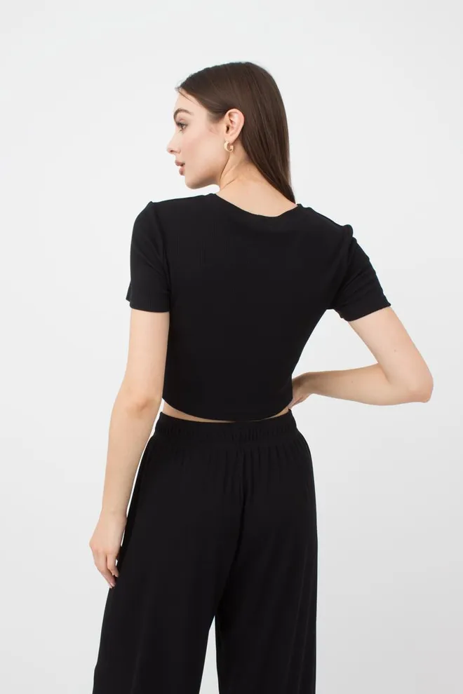 Топ в рубчик с переплетом Rib casual 4105/010 Giulia (black)