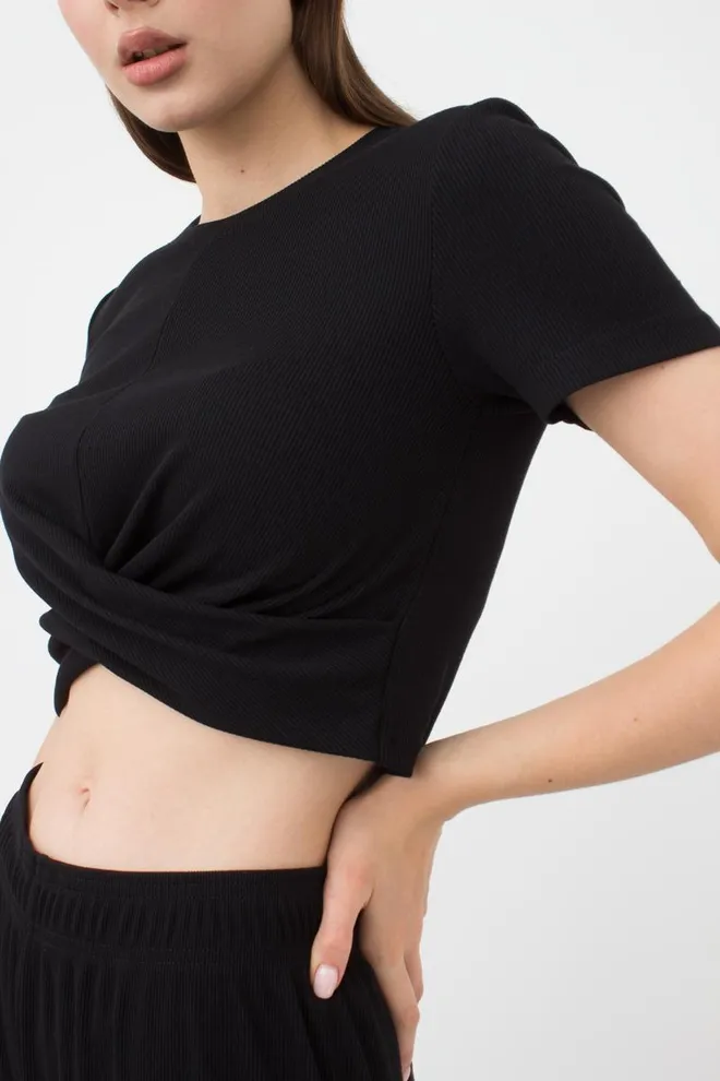 Топ в рубчик с переплетом Rib casual 4105/010 Giulia (black)