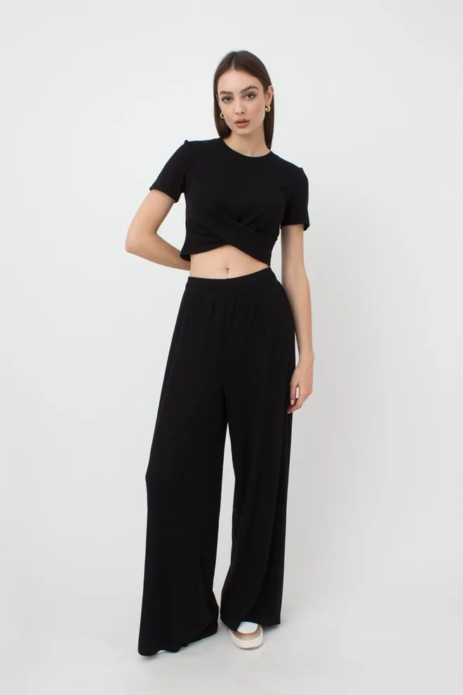 Широкие штаны в пол Rib casual 4314/010 Giulia (black)