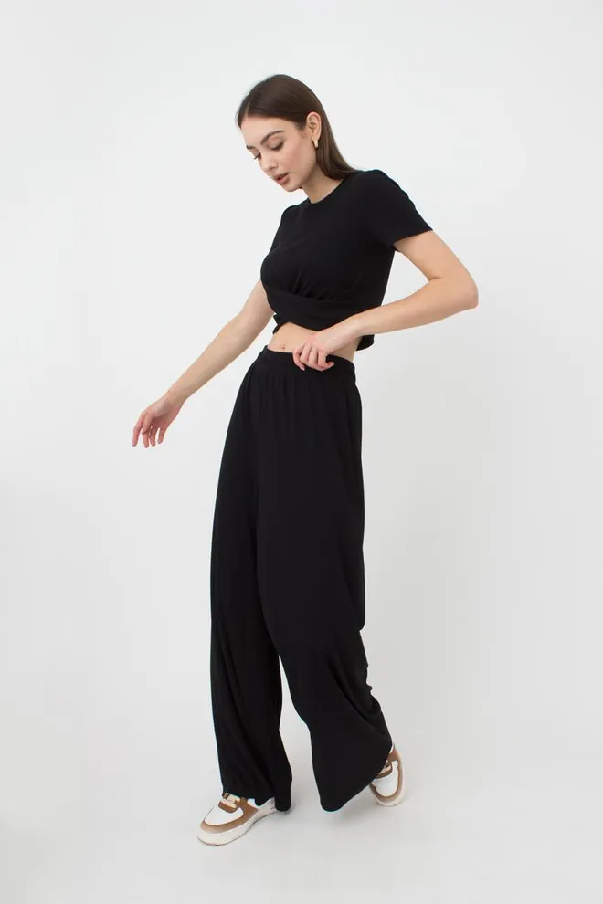 Широкие штаны в пол Rib casual 4314/010 Giulia (black)