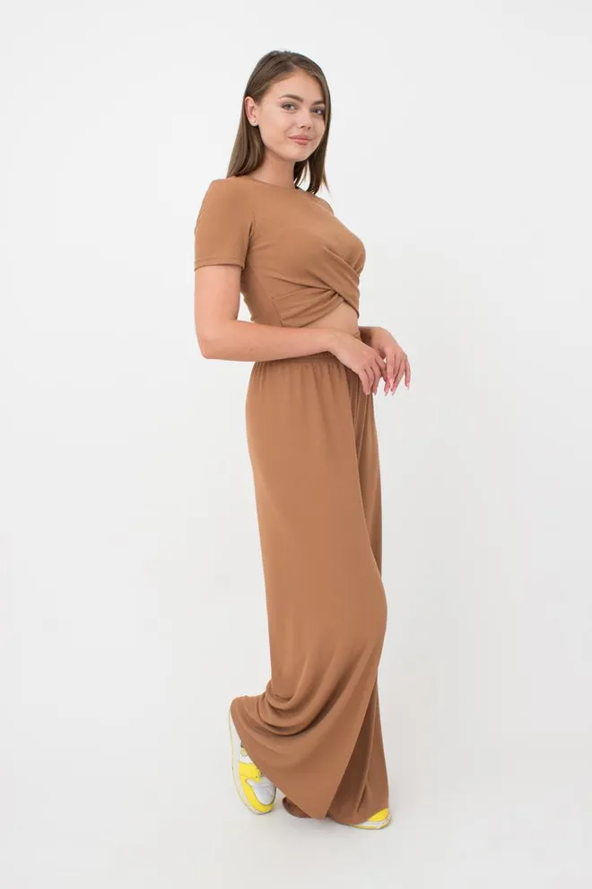 Широкие штаны в пол Rib casual 4314/010 Giulia (cappuccino)