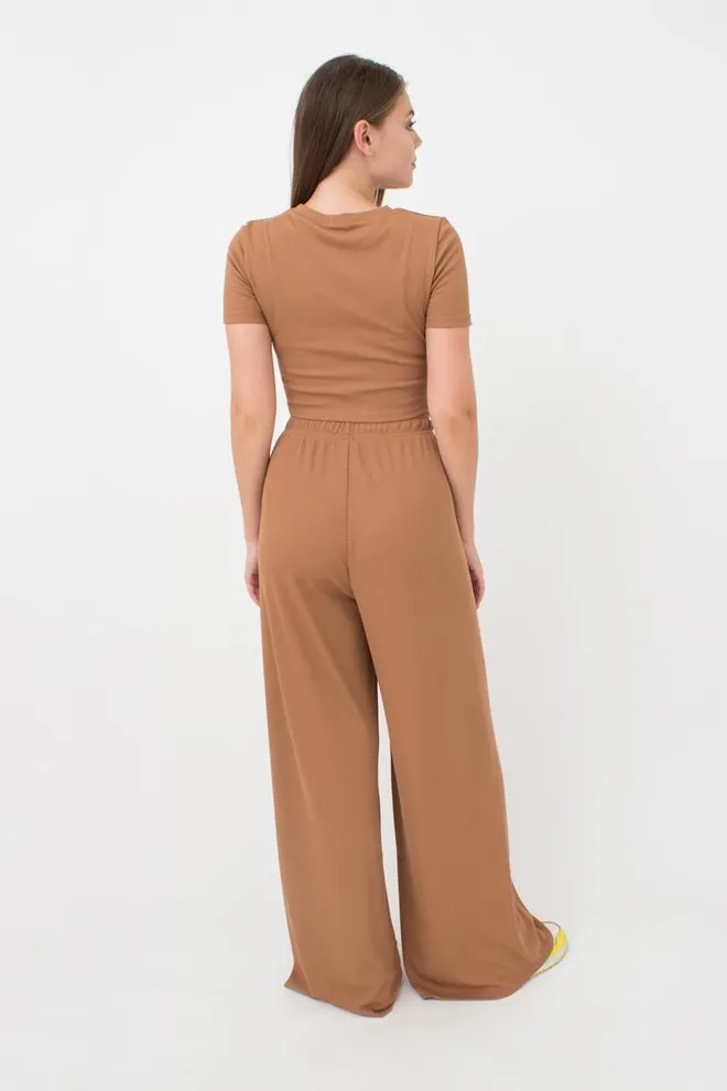 Широкие штаны в пол Rib casual 4314/010 Giulia (cappuccino)