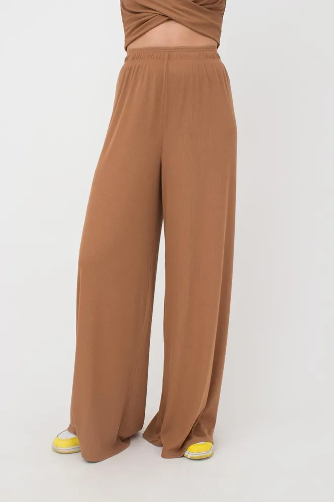 Широкие штаны в пол Rib casual 4314/010 Giulia (cappuccino)