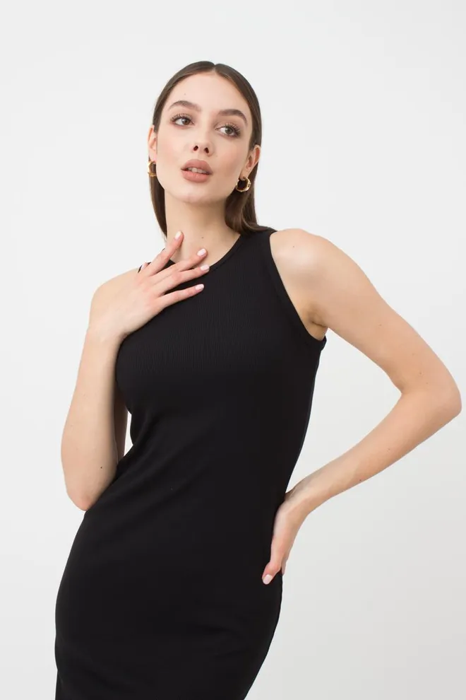 Платье в рубчик на широких бретелях Rib 8701/010 Giulia (black)