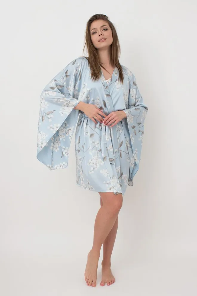 Халат-кимоно на запах с широкими рукавами Sakura 7326/050 Giulia (blue)