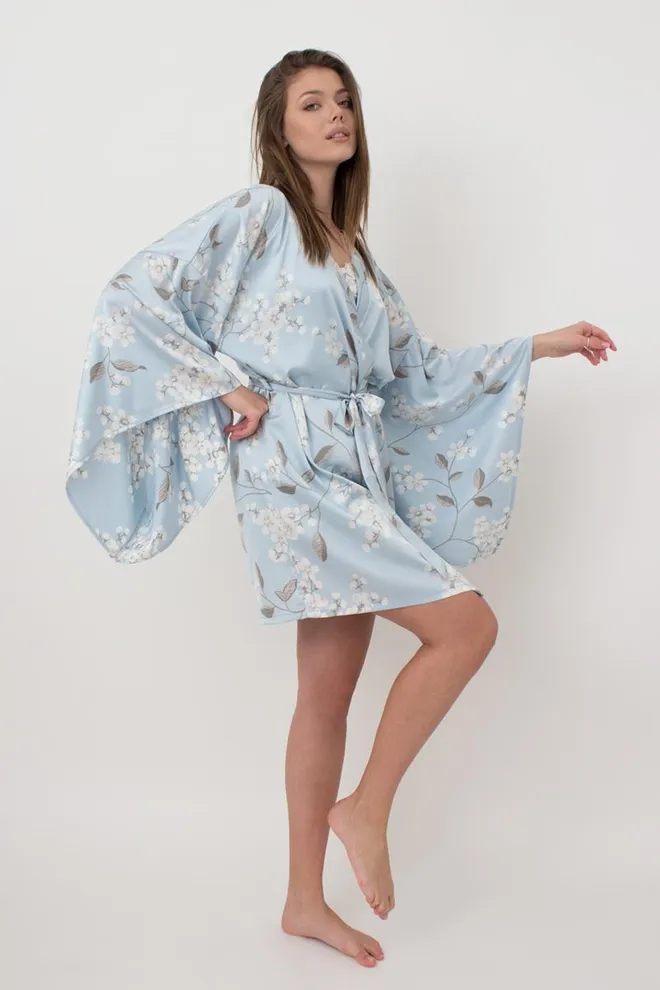 Халат-кимоно на запах с широкими рукавами Sakura 7326/050 Giulia (blue)