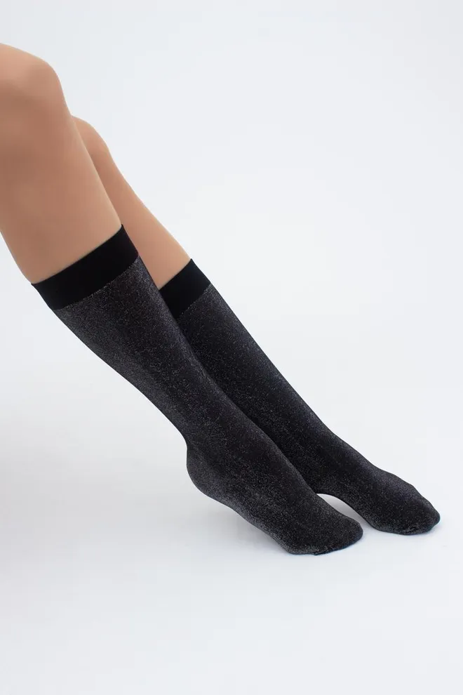 Женские блестящие гольфы Shiny Giulia (dark silver metallic)