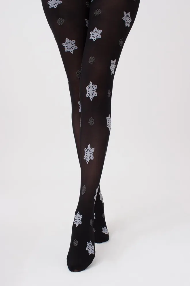 Колготки с рисунком новогодние Snowflake tights 60 den Giulia (black)