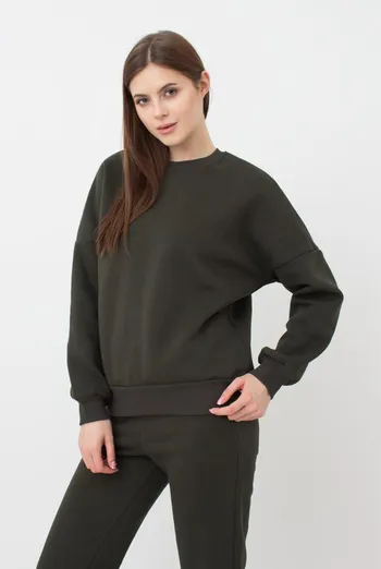 Женский свитшот оверсайз из хлопка на флисе Sport Style 4413/170 Giulia (khaki)