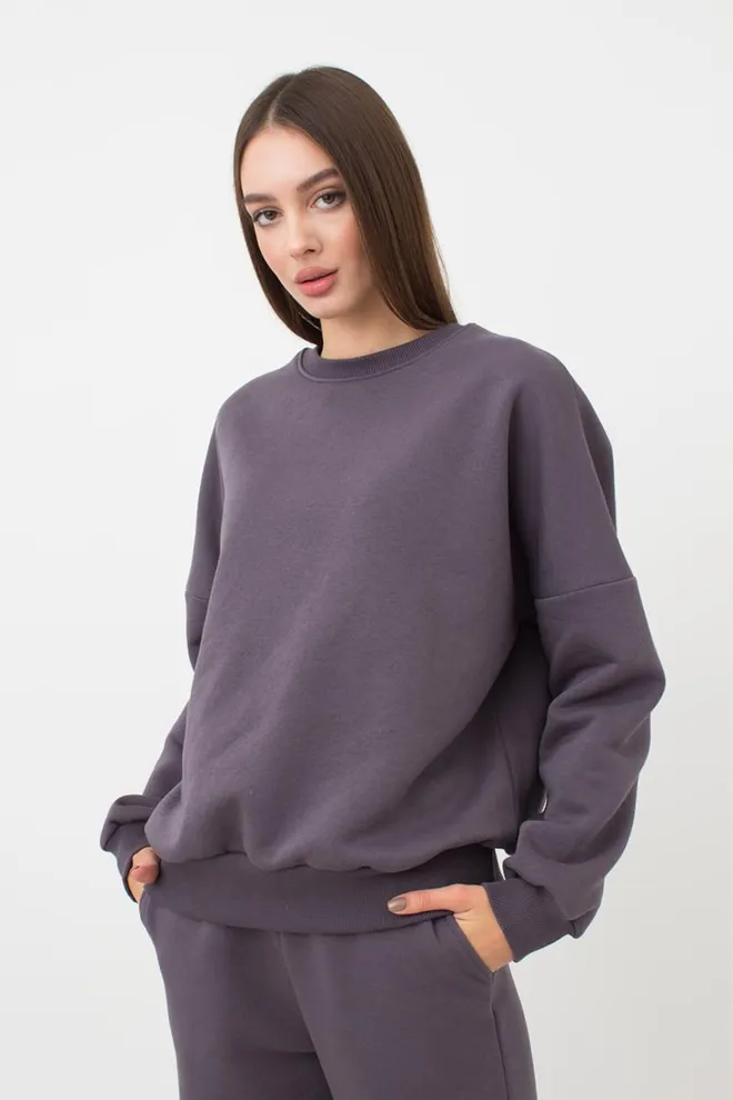 Женский свитшот оверсайз из хлопка на флисе Sport Style 4413/170 Giulia (grey)