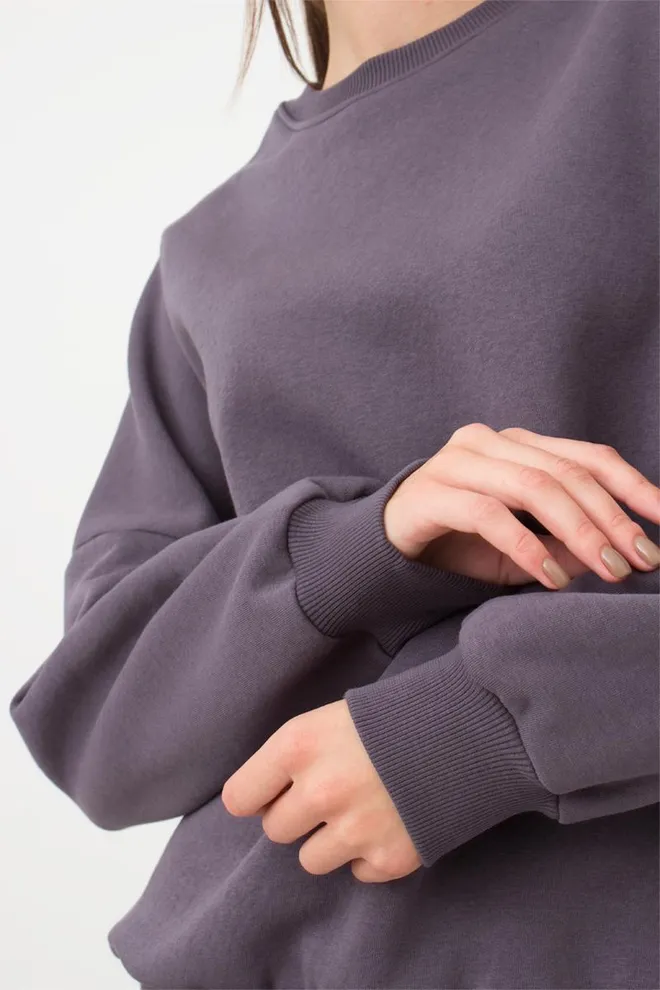 Женский свитшот оверсайз из хлопка на флисе Sport Style 4413/170 Giulia (grey)