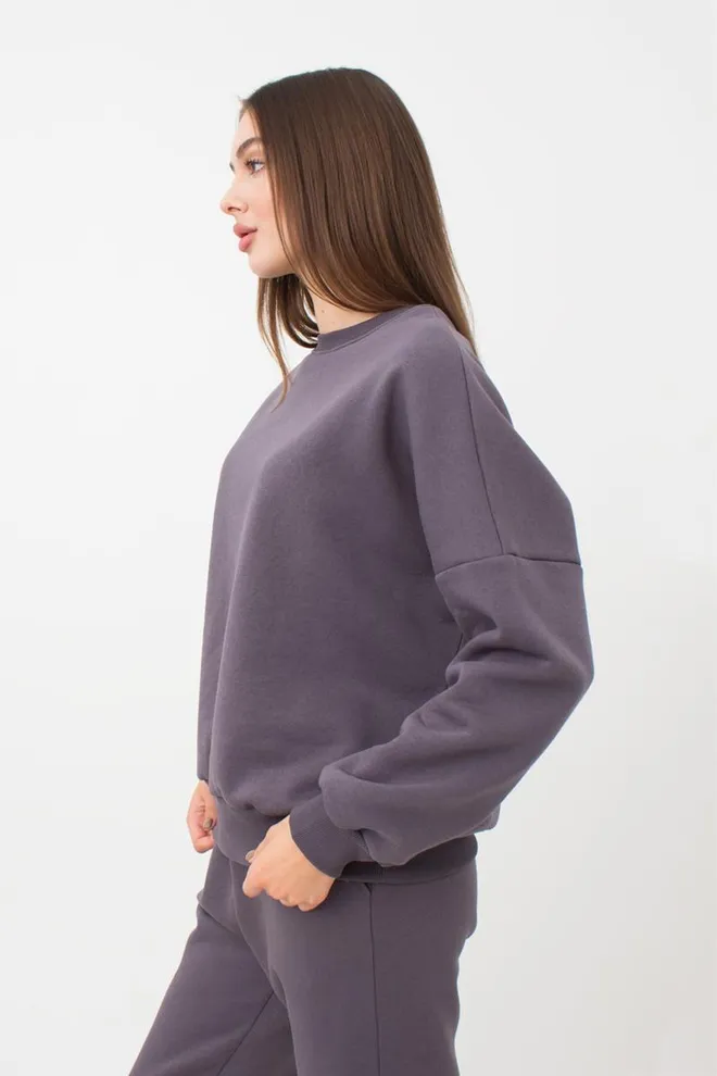 Женский свитшот оверсайз из хлопка на флисе Sport Style 4413/170 Giulia (grey)