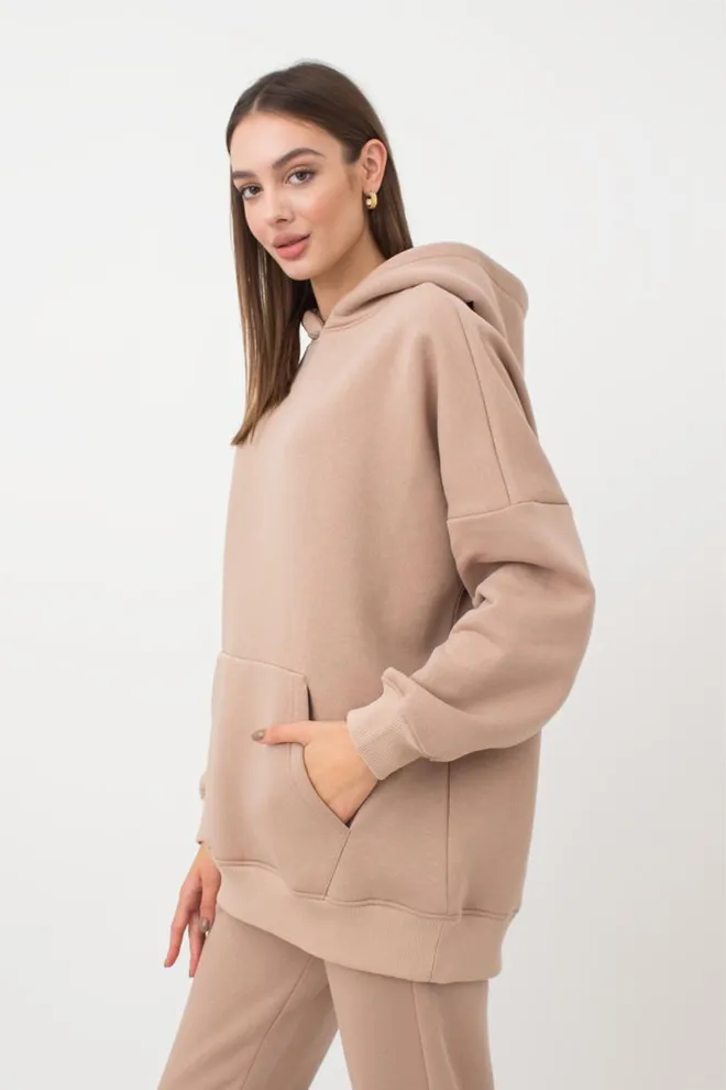 Женский худи оверсайз из хлопка на флисе Sport Style 4409/160 Giulia (beige)