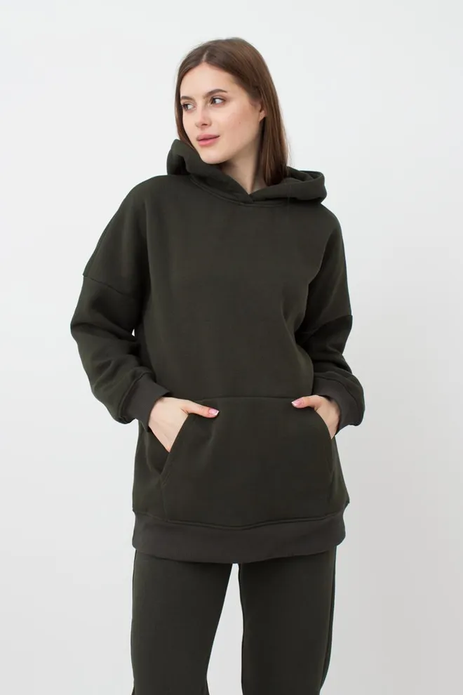 Женский худи оверсайз из хлопка на флисе Sport Style 4414/170 Giulia (khaki)