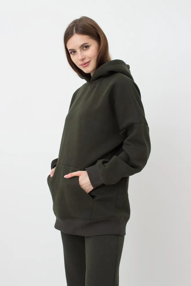 Женский худи оверсайз из хлопка на флисе Sport Style 4414/170 Giulia (khaki)