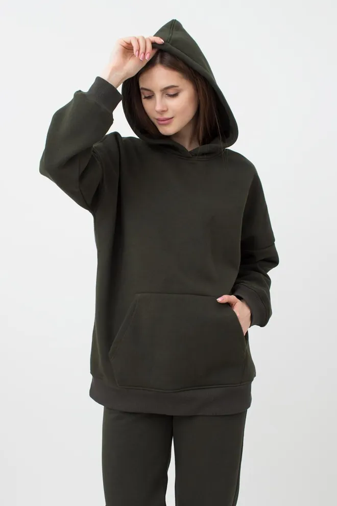 Женский худи оверсайз из хлопка на флисе Sport Style 4414/170 Giulia (khaki)