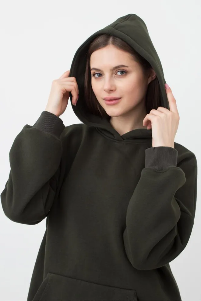 Женский худи оверсайз из хлопка на флисе Sport Style 4414/170 Giulia (khaki)