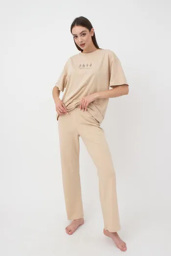 Женские хлопковые штаны Spring flowers 4315/010 Giulia (beige)