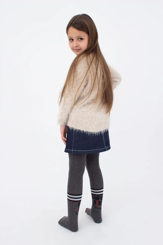 Подростковые колготки с рисунком Super girl D091 teen girl Giulia (dark grey melange)