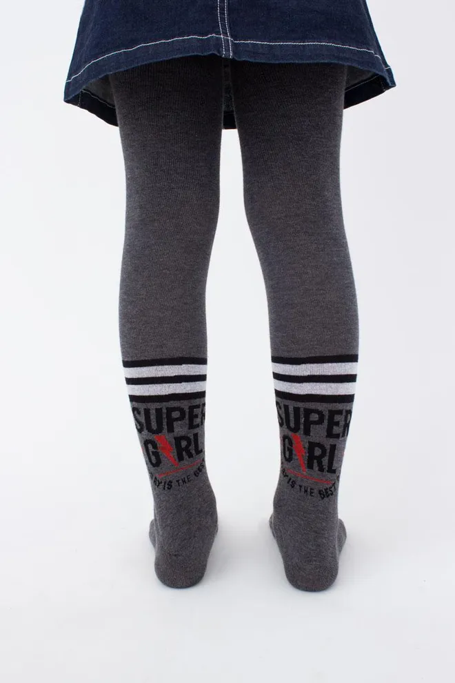 Подростковые колготки с рисунком Super girl D091 teen girl Giulia (dark grey melange)