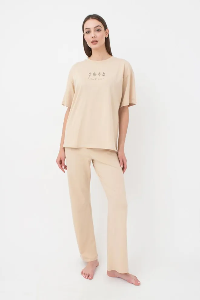 Женские хлопковые штаны Spring flowers 4315/010 Giulia (beige)