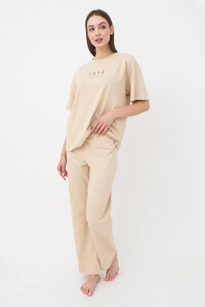 Женские хлопковые штаны Spring flowers 4315/010 Giulia (beige)