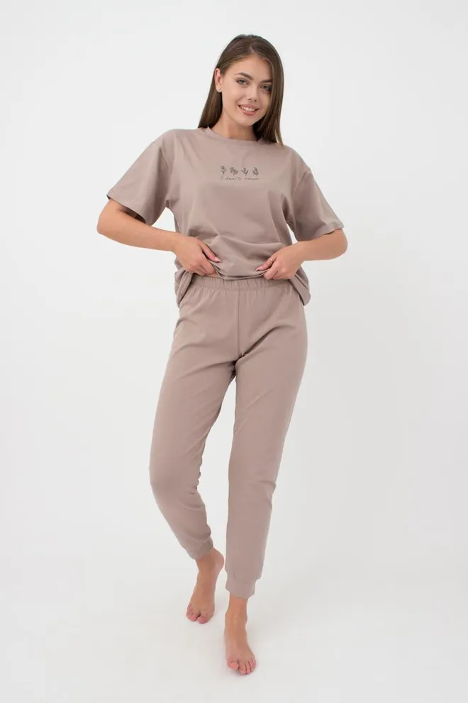 Женские хлопковые штаны Spring flowers 4316/010 Giulia (mokko)