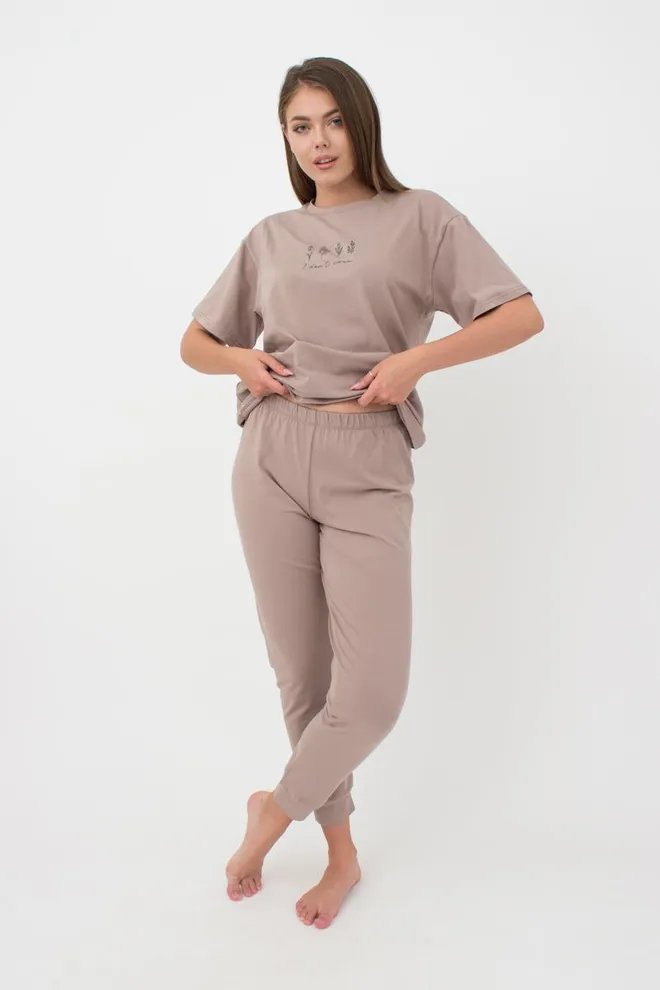 Женские хлопковые штаны Spring flowers 4316/010 Giulia (mokko)