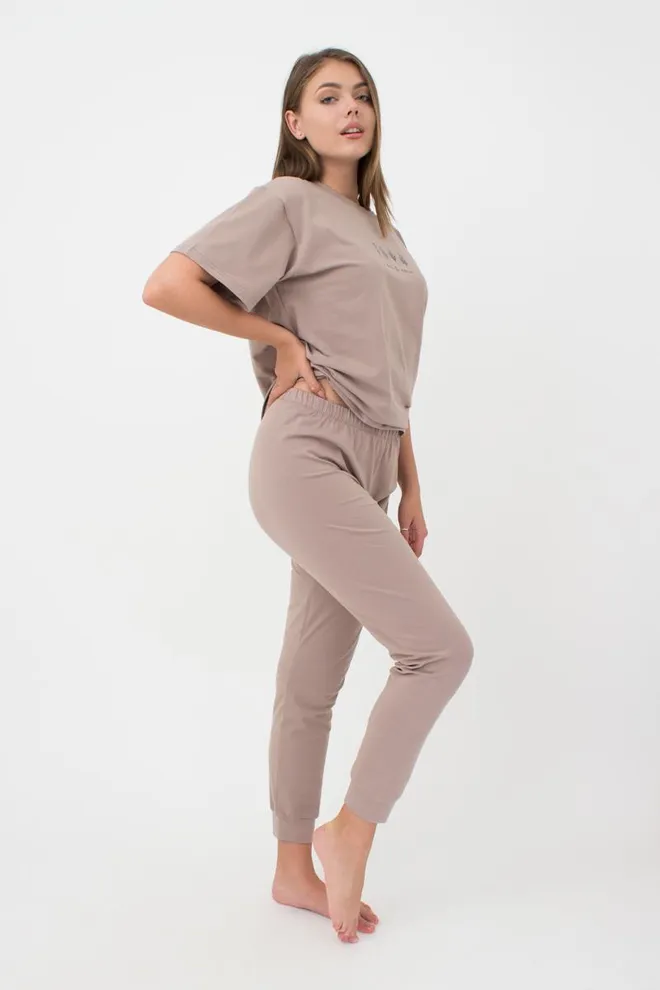 Женские хлопковые штаны Spring flowers 4316/010 Giulia (mokko)