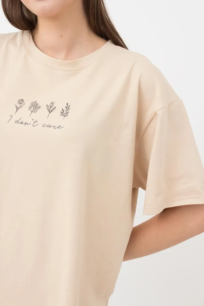 Женская футболка оверсайз с принтом Spring flowers 4806/010 Giulia (beige)