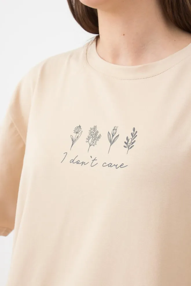 Женская футболка оверсайз с принтом Spring flowers 4806/010 Giulia (beige)