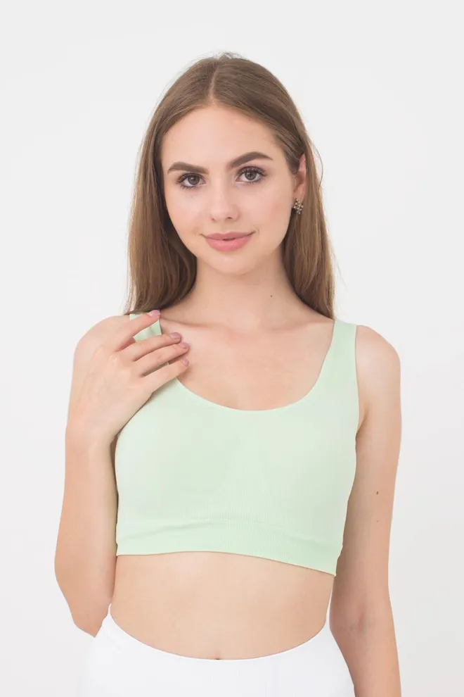 Бесшовный топ на широких бретелях Tank top Giulia (green ash), зеленый