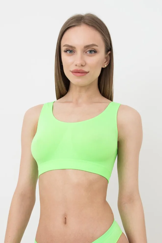 Бесшовный топ на широких бретелях Tank top Giulia (green neon), зеленый