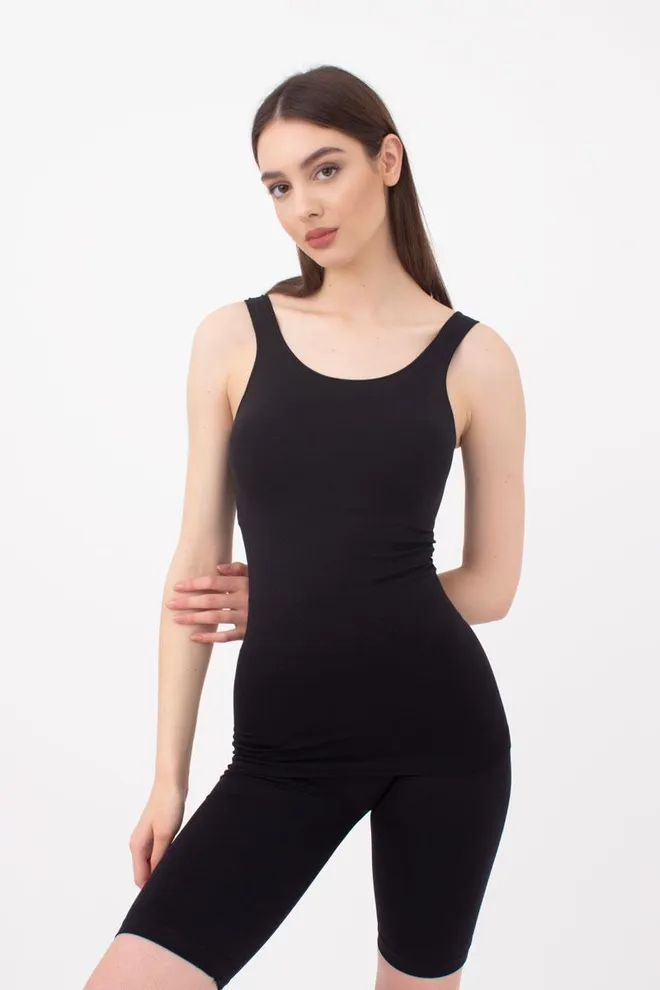 Майка женская бесшовная на широких бретелях Tank Giulia (black), чёрный