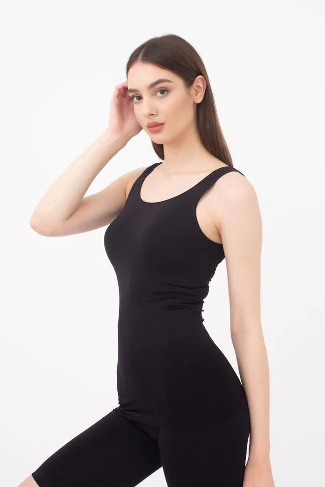 Майка женская бесшовная на широких бретелях Tank Giulia (black), чёрный