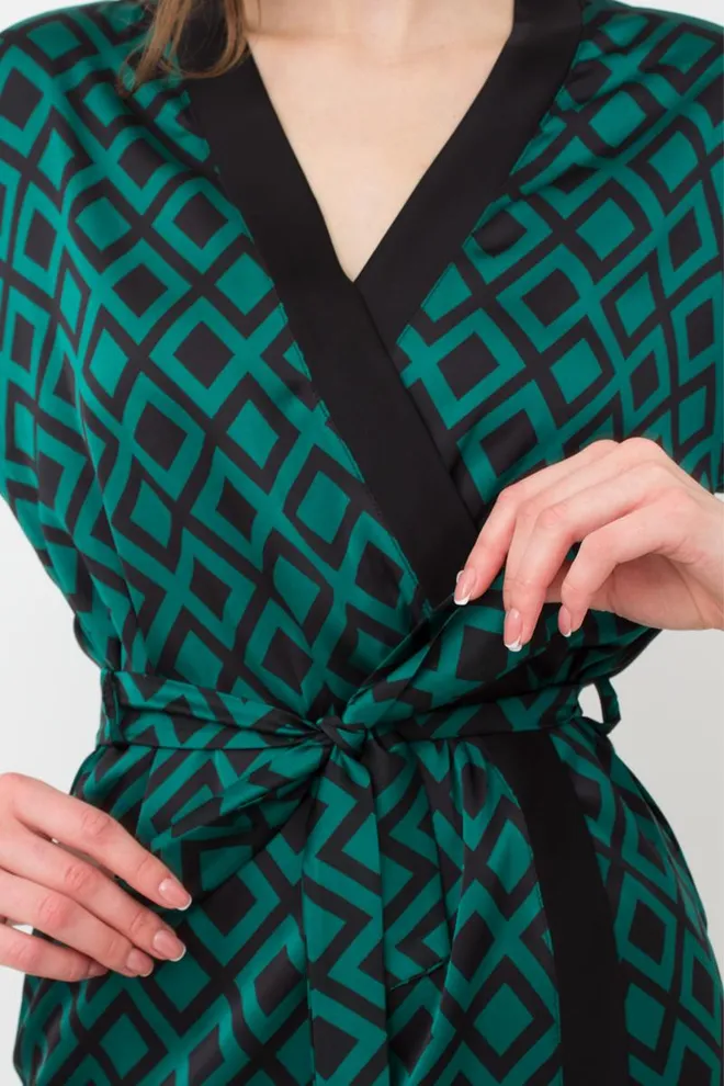 Пижама женская на запах с поясом и штанами Tiffany 5506/050 Giulia (green/black)