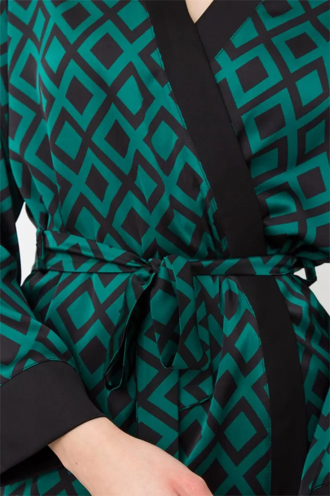 Пижама женская на запах с поясом и штанами Tiffany 5506/050 Giulia (green/black)